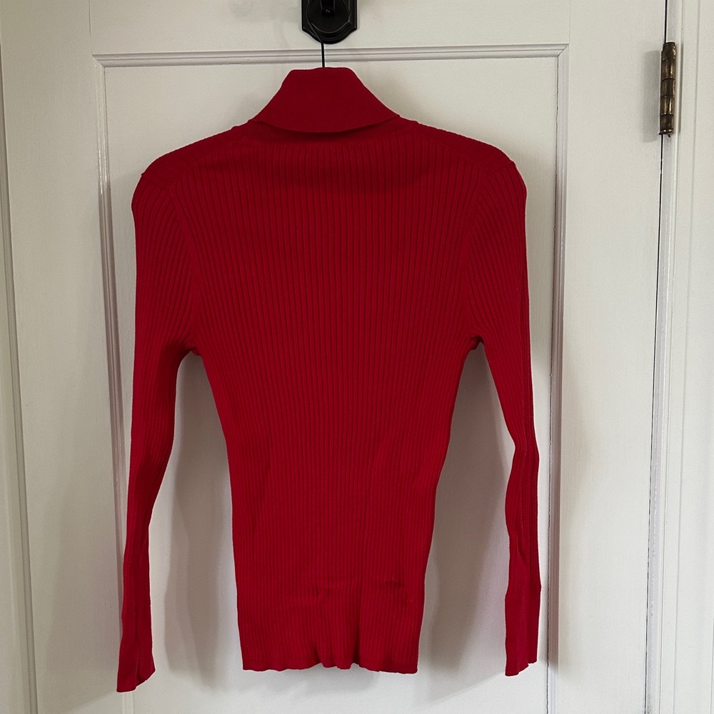 LOFT Bright Red Ribbed Mock Neck Sweater - Picture 3 of 3